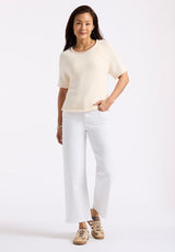 Buffalo David Bitton Devora Women’s Light Knit Short-Sleeve Sweater color PARCHMENT