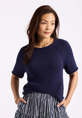 Buffalo David Bitton Devora Women’s Light Knit Short-Sleeve Sweater color PEACOAT