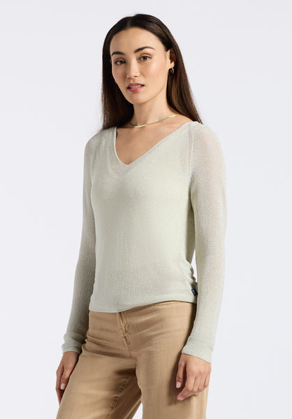 Buffalo David Bitton Valencianna Women's V-Neck Lightweight Knit Sweater color FLAX