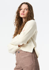 Colette Women's V-Neck Cable Knit Sweater color MARSHMALLOW