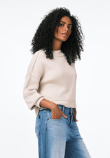 Seema Women's Dropped Sleeve Loose-Fit Cropped Sweater color OATMEAL