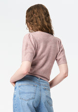 Winsome Women's Short Sleeve Cable Knit Sweater with Shoulder Button color BURNISHED LILAC