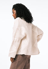 Agatha Women's Open-Front Knit Cardigan with Fringe color OATMEAL