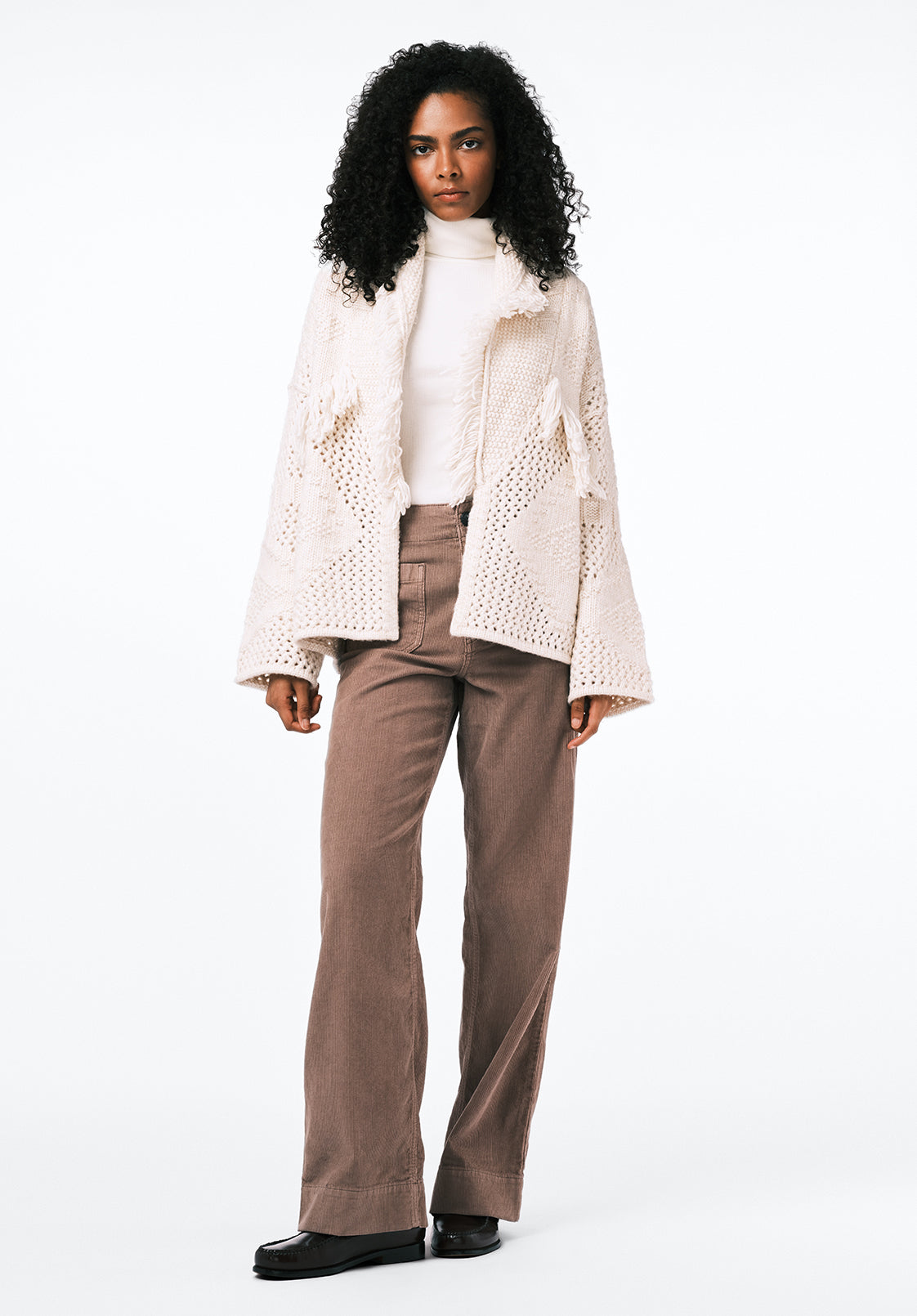 Agatha Women's Fringe Open-Knit Cardigan, Oatmeal – Buffalo Jeans CA