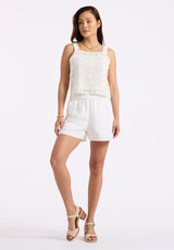 Buffalo David Bitton Giustina Women's Linen Blend High-Waisted Shorts color BLANC