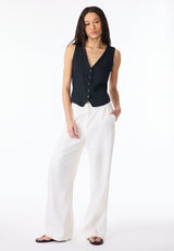 Adelina Women's Linen Blend Wide Leg Pants, Off White - WB0027P