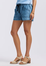 Buffalo David Bitton Lillee Women's Chambray Shorts with Utility Pockets color LIGHT VINTAGE