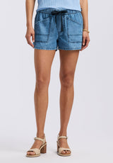 Buffalo David Bitton Lillee Women's Chambray Shorts with Utility Pockets color LIGHT VINTAGE