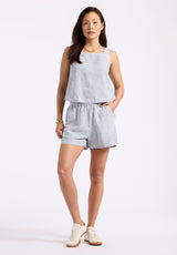 Buffalo David Bitton Giustina Women's Linen Blend Striped High-Waisted Shorts color NAVY
