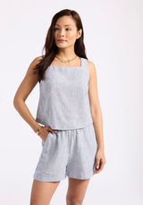 Buffalo David Bitton Giustina Women's Linen Blend Striped High-Waisted Shorts color NAVY