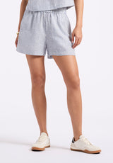 Buffalo David Bitton Giustina Women's Linen Blend Striped High-Waisted Shorts color NAVY
