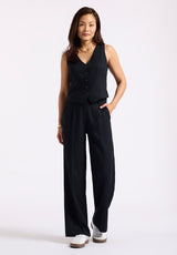 Buffalo David Bitton Adelina Women's Linen Blend Wide-Leg Pants color BLACK