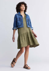 Buffalo David BittonZinnia Women's Ruffled Dress in Olive Green - WD0033P Color OLIVE BRANCH