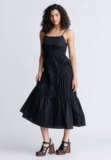 Balia Women's Long Ruched Tiered Dress, Black- WD0047S