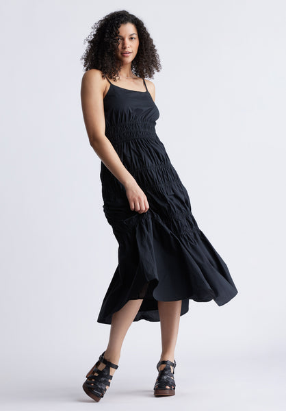 Robe longue Balia froncée à volants pour femme, noir - WD0047S