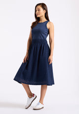 Buffalo David Bitton Drea Women's Sleeveless Tank Dress with Eyelet Embroidered Skirt color NAVY