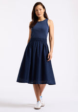 Buffalo David Bitton Drea Women's Sleeveless Tank Dress with Eyelet Embroidered Skirt color NAVY