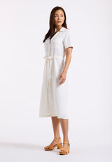 Buffalo David Bitton Carlene Women's Button-Down Midi Dress with Waist Tie color BLANC