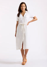 Buffalo David Bitton Carlene Women's Button-Down Midi Dress with Waist Tie color BLANC