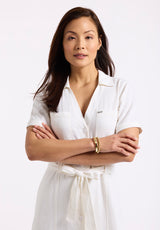 Buffalo David Bitton Carlene Women's Button-Down Midi Dress with Waist Tie color BLANC