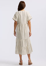 Buffalo David Bitton Aurinda Women's Tiered Striped Midi Dress color PARCHMENT