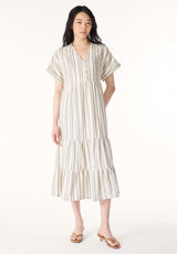 Aurinda Women's Tiered Striped Midi Dress, Parchment - WD0094P