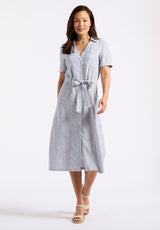 Buffalo David Bitton Carlene Women's Striped Button-Down Midi Dress with Waist Tie color NAVY