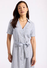 Buffalo David Bitton Carlene Women's Striped Button-Down Midi Dress with Waist Tie color NAVY