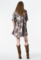 Audrianna Floral Puff Sleeve Mini Dress with Gathered Waist color FLORAL BOUQUET