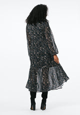 Rheda Women's Sheer Floral Long Sleeve Tiered Midi Dress color VINTAGE FLORAL