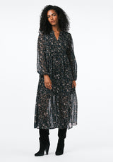 Rheda Women's Sheer Floral Long Sleeve Tiered Midi Dress color VINTAGE FLORAL