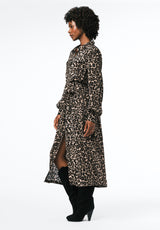 Sunnie Women's Long Sleeve Belted Shirt Dress with Animal Print color LEOPARD