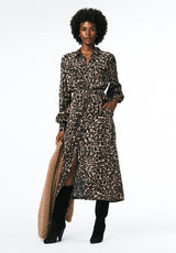 Sunnie Women's Long Sleeve Belted Shirt Dress with Animal Print color LEOPARD