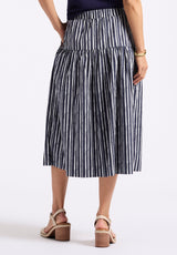 Buffalo David Bitton Lupita Women's Striped Tiered Midi Skirt color MOOD INDIGO