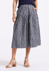 Buffalo David Bitton Lupita Women's Striped Tiered Midi Skirt color MOOD INDIGO