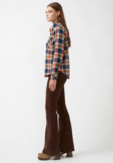 Buffalo David Bitton Percy Navy Orange Plaid Women's Button Down Shirt - WT0072F Color NAVY ORG PLAID