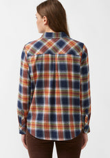 Buffalo David Bitton Percy Navy Orange Plaid Women's Button Down Shirt - WT0072F Color NAVY ORG PLAID