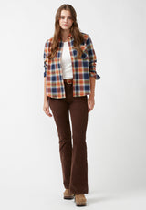 Buffalo David Bitton Percy Navy Orange Plaid Women's Button Down Shirt - WT0072F