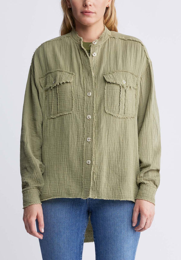 Buffalo David BittonTaylee Women’s Oversized Blouse in Olive Green - WT0089P Color OLIVE BRANCH