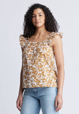 Mabilia Women's Flutter Sleeve Top, Yellow Flowers - WT0108S