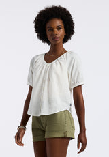 Buffalo David Bitton Saarik Women's Textured Button-Front Puff Sleeve Blouse color WHITE