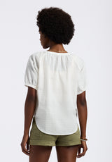 Buffalo David Bitton Saarik Women's Textured Button-Front Puff Sleeve Blouse color WHITE