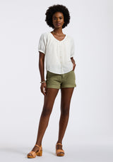 Buffalo David Bitton Saarik Women's Textured Button-Front Puff Sleeve Blouse color WHITE