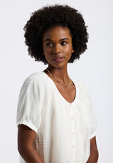 Buffalo David Bitton Saarik Women's Textured Button-Front Puff Sleeve Blouse color WHITE