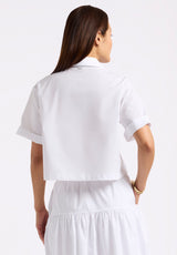 Buffalo David Bitton Sorcha Women's Short-Sleeve Cropped Shirt with Embroidered Floral Details color WHITE