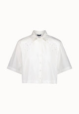 Sorcha Women's Short Sleeve Lace Detail Button-Up Blouse, White - WT0158P