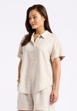 Buffalo David Bitton Solana Women's Linen Short-Sleeve Button-Up Shirt color NATURAL