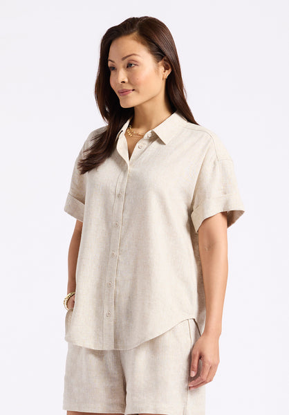 Buffalo David Bitton Solana Women's Linen Short-Sleeve Button-Up Shirt color NATURAL