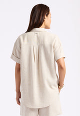 Buffalo David Bitton Solana Women's Linen Short-Sleeve Button-Up Shirt color NATURAL