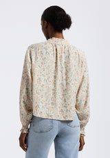 Buffalo David Bitton Maylah Women's Floral Print Long-Sleeve Smocked Blouse color BLURRDLFLORALTAN